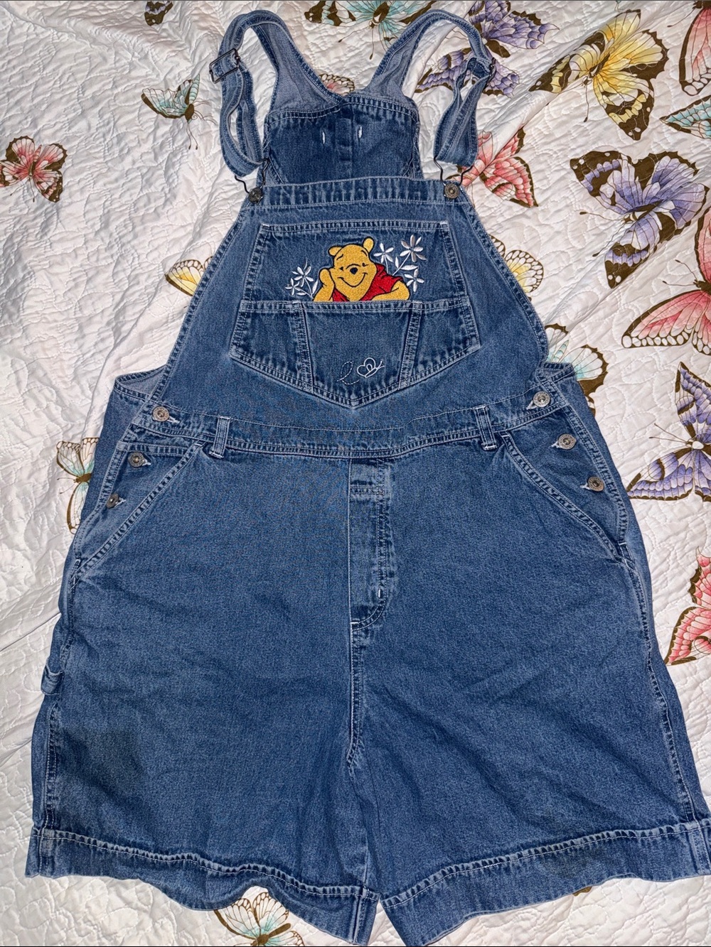 Vintage Disney Pooh Denim Short Overalls 18W Winnie the Pooh Shortalls